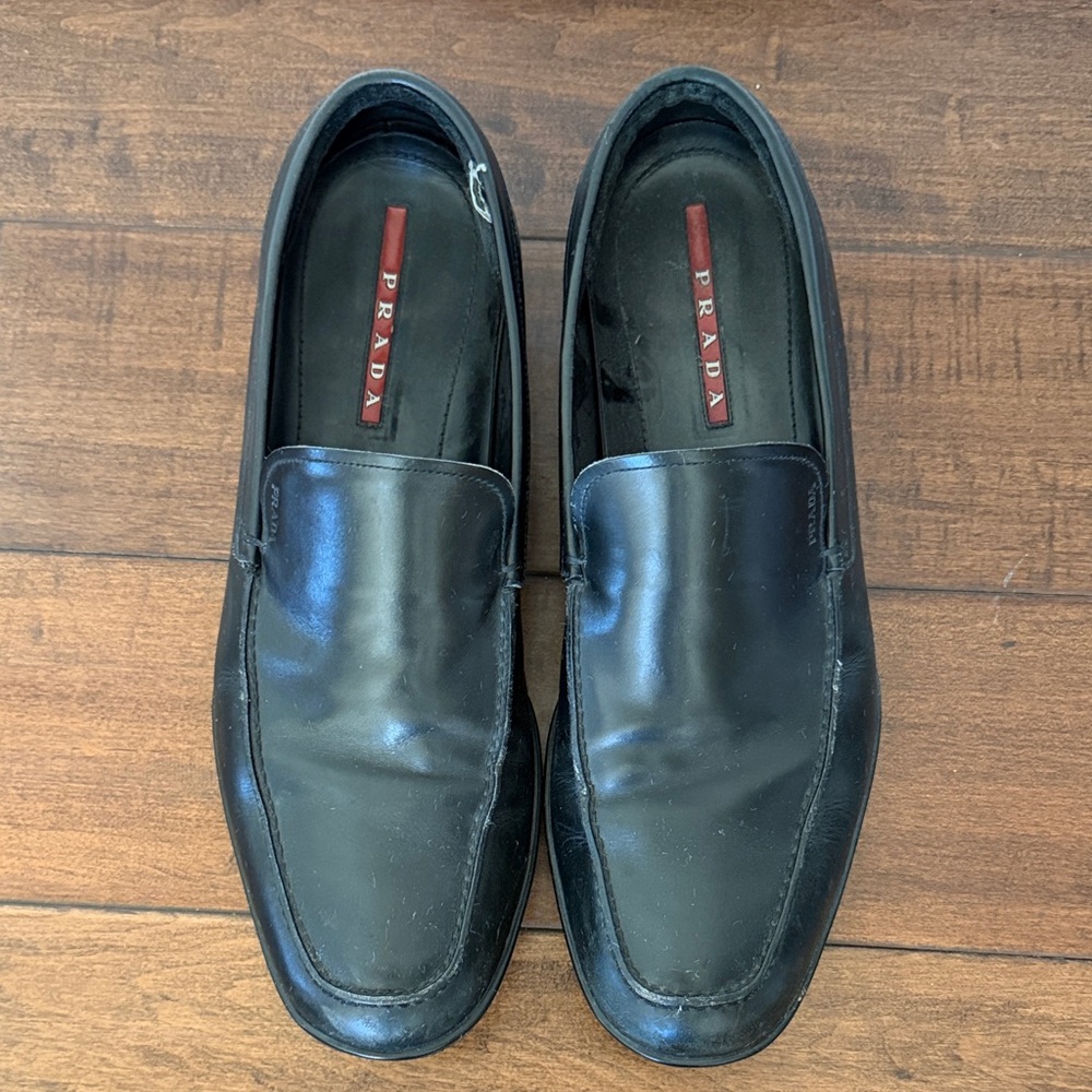 Prada Black Leather Men's Slip-On Loafers